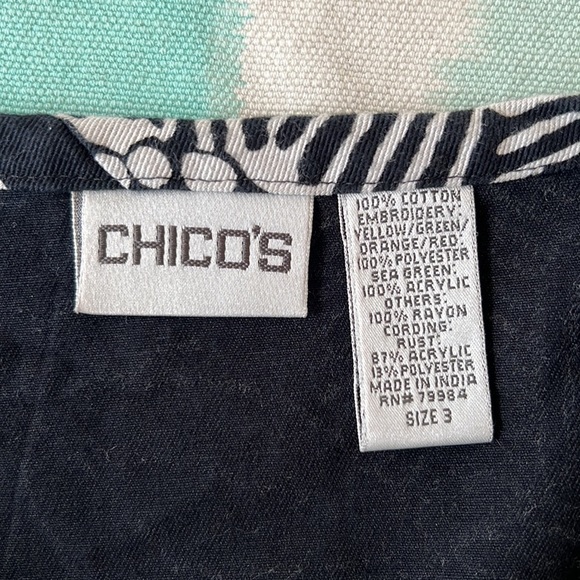 Chico’s Colorful Embroidered Flowers Black & White Tropical Print Open Vest - Picture 6 of 10